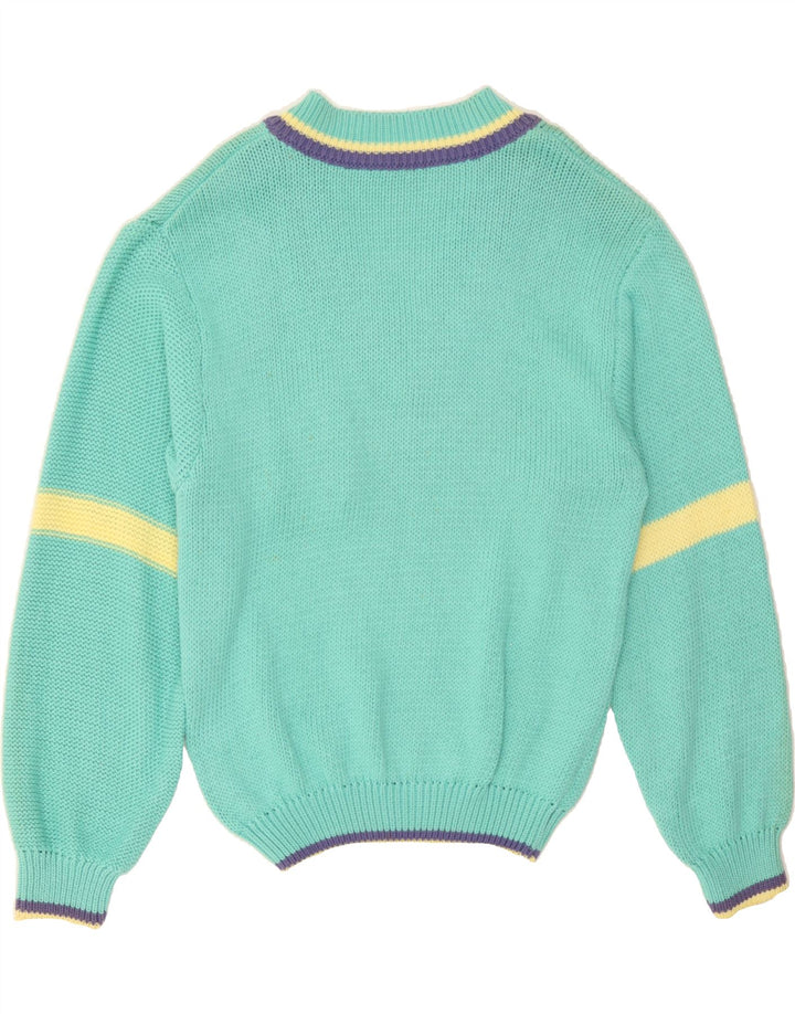 VINTAGE Womens V-Neck Jumper Sweater IT 44 Medium Green Cotton Vintage Vintage and Second-Hand Vintage from Messina Hembry 