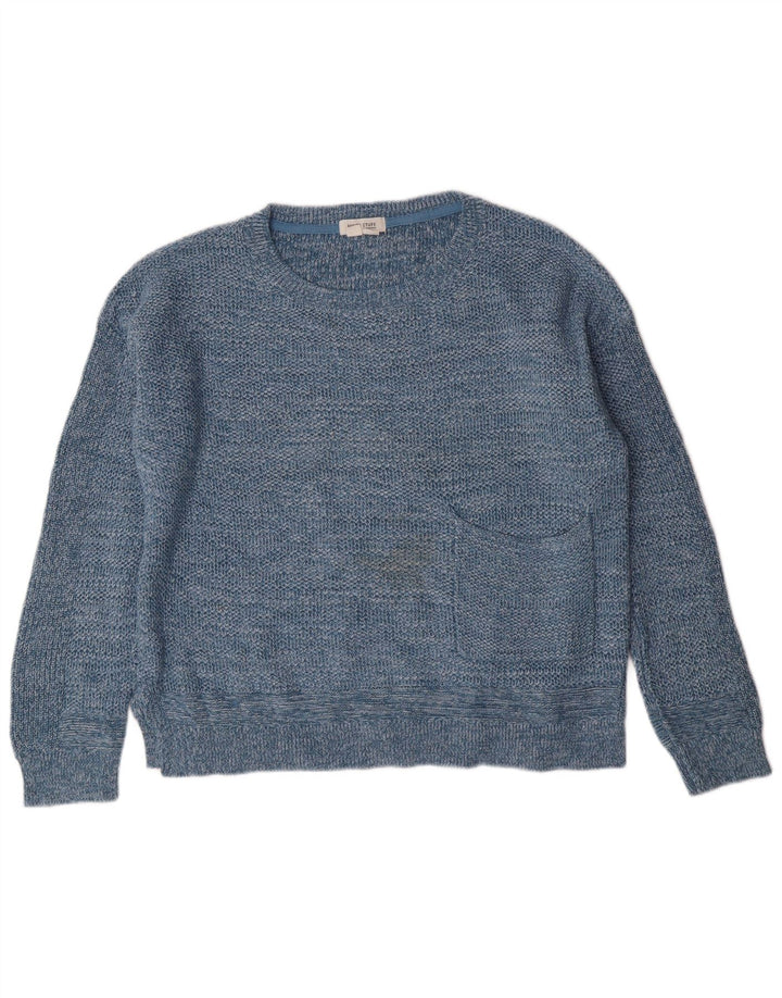 Suéter feminino branco com gola redonda e algodão azul médio UK 12