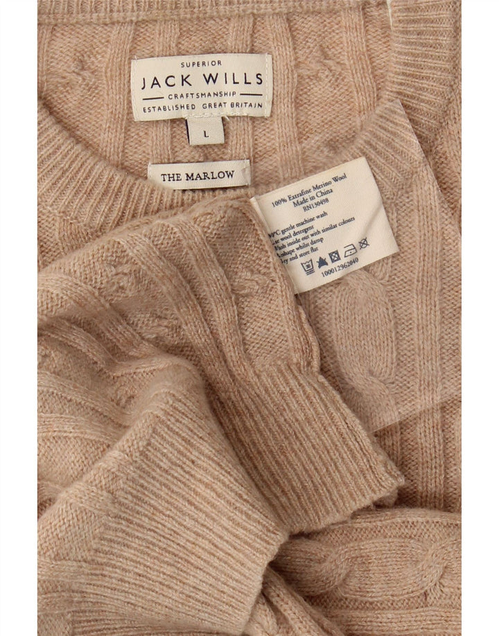 JACK WILLS Suéter masculino The Marlow com gola redonda, grande bege