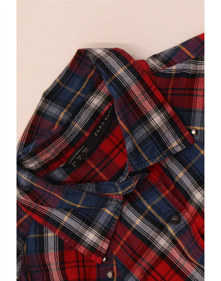 Camisa de flanela feminina Zara UK 14 xadrez vermelho médio