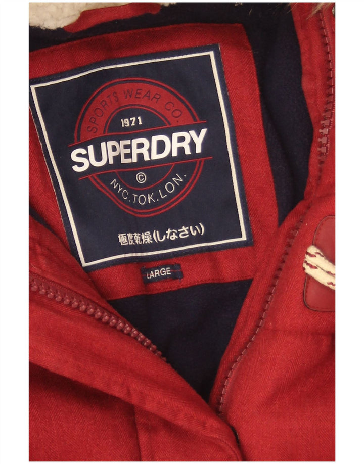 Casaco acolchoado com capuz feminino Superdry UK 16 grande poliéster vermelho