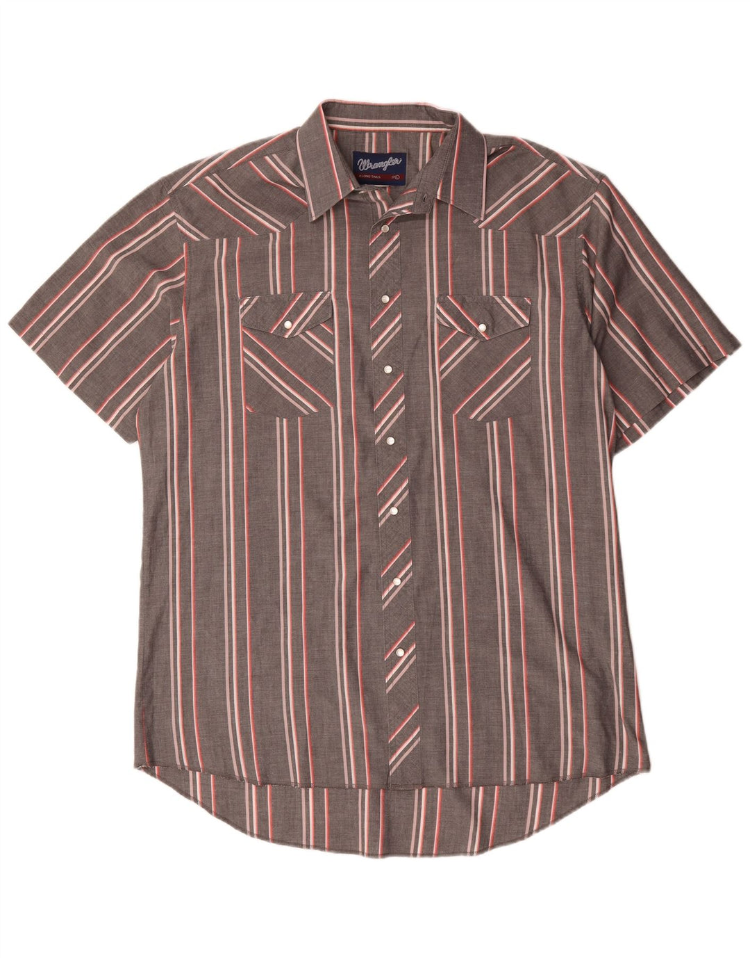 Wrangler Camisa masculina de manga curta tamanho 17 XL cinza listrado