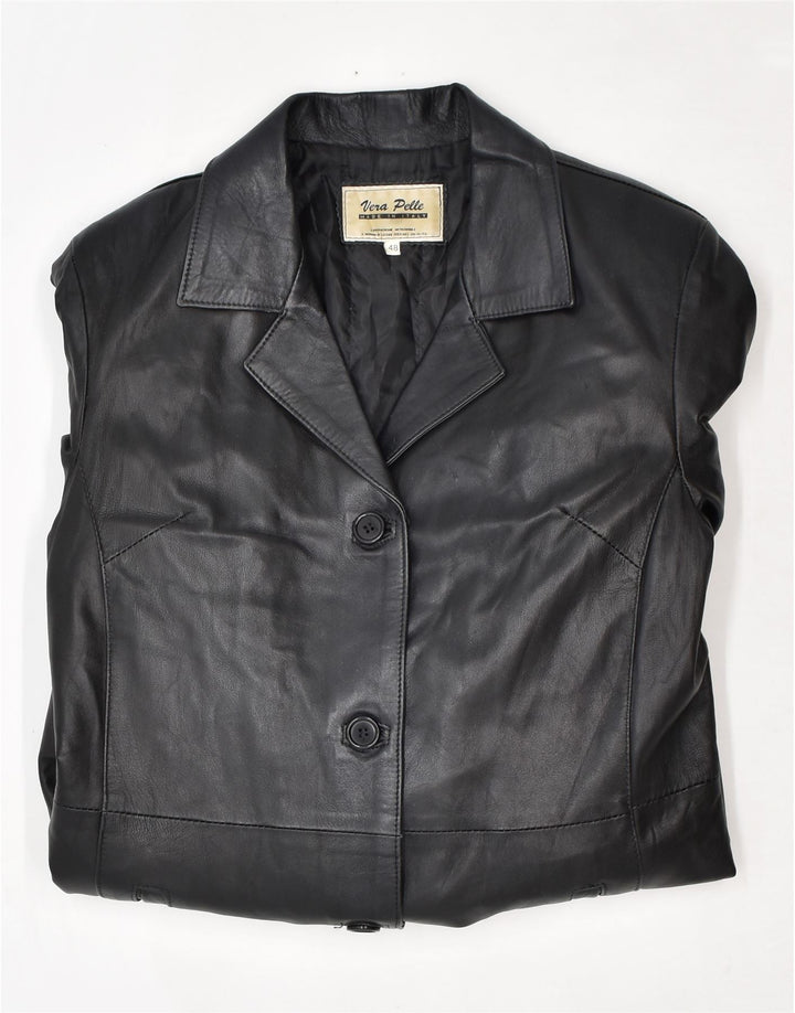 Casaco de couro feminino VINTAGE IT 48 XL couro preto