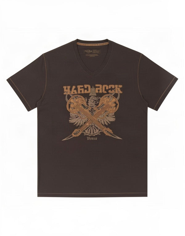 Camiseta masculina com estampa Hard Rock Cafe Venice, algodão cinza médio