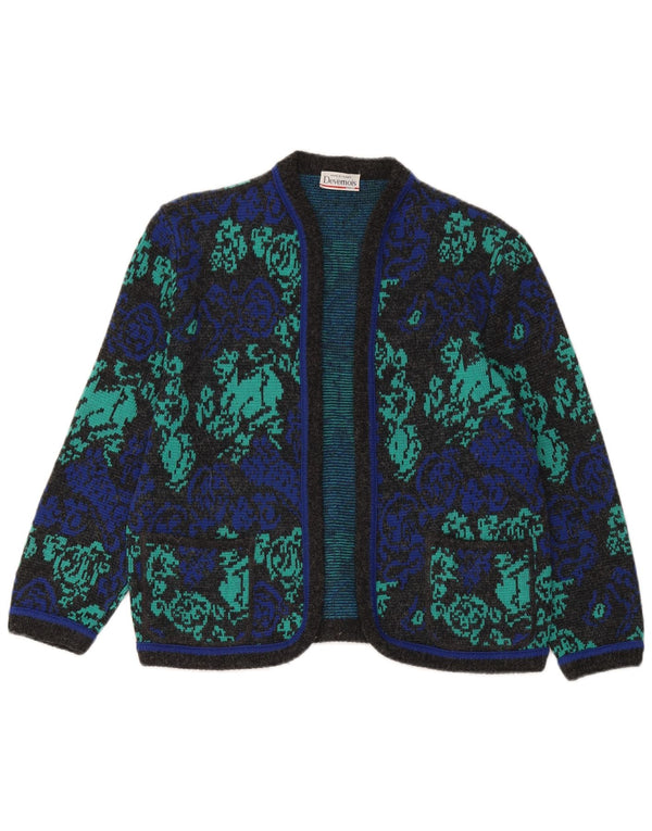 Suéter cardigã feminino Devernois Paris manga 3/4 Reino Unido 14 azul médio floral