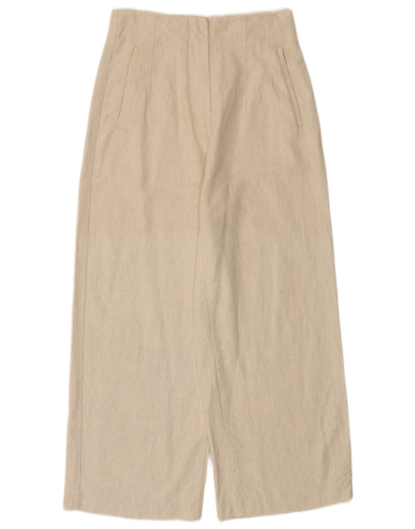 Calça feminina Zara com perna larga e corte médio W28 L25 algodão branco