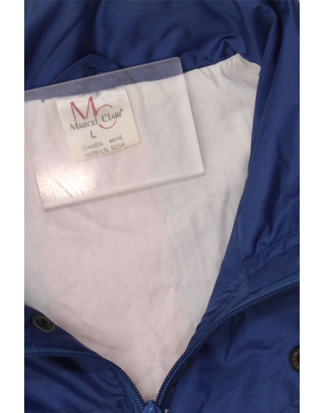 Jaqueta de chuva masculina com capuz MARCEL CLAIR Reino Unido 40 grande bloco colorido azul