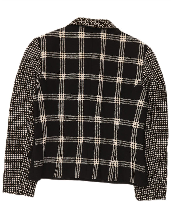 Jaqueta blazer feminina GENNY com 6 botões Reino Unido 14 patchwork preto médio