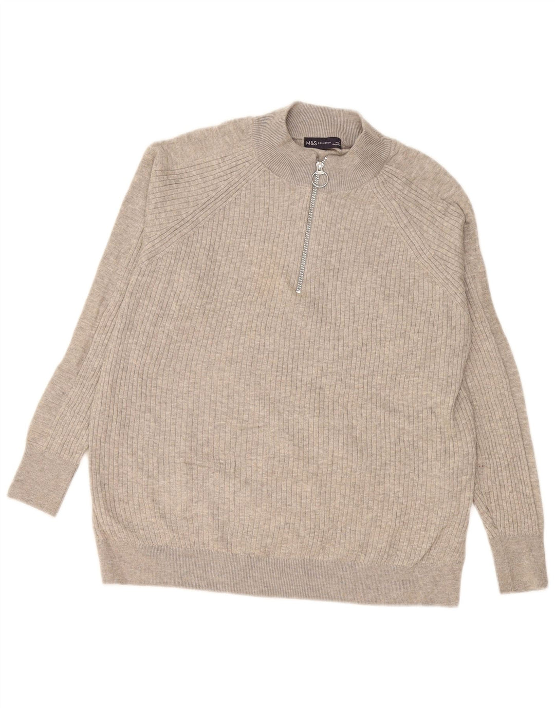 Suéter masculino Marks & Spencer com zíper e gola em viscose cinza médio