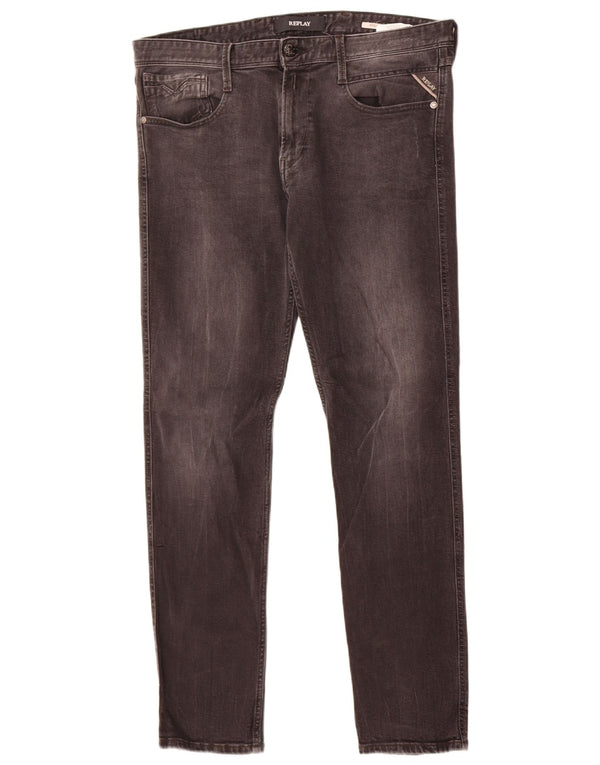 Replay Mens Anbass Slim Jeans W34 L32 Algodão Preto
