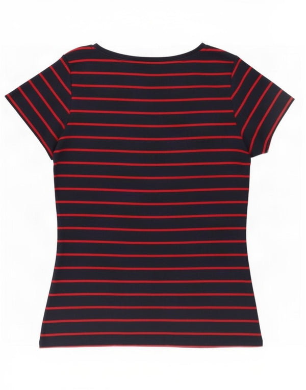 Camiseta feminina M&Co UK 12 algodão listrado azul marinho médio