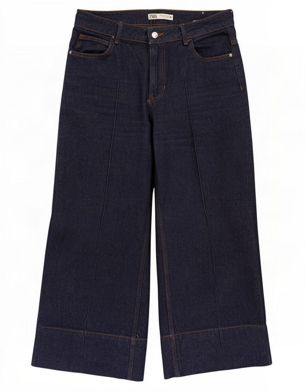 Calça jeans feminina Zara com cintura alta e perna larga EU 40 médio W30 L25 azul marinho
