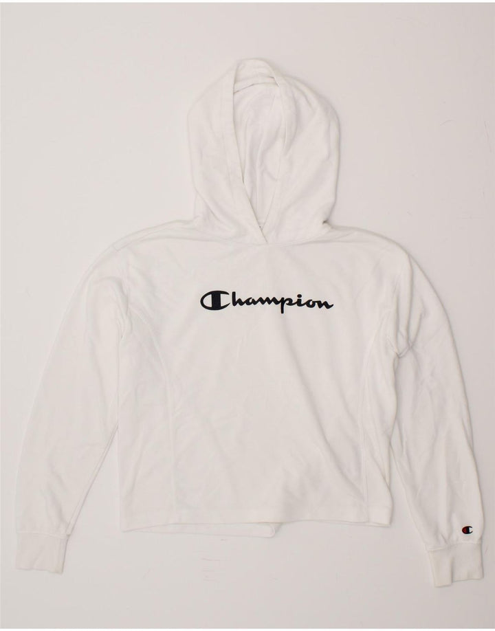 CHAMPION Girls Graphic Crop Hoodie Jumper 15-16 Years 2XL White Cotton Vintage Champion and Second-Hand Champion from Messina Hembry 