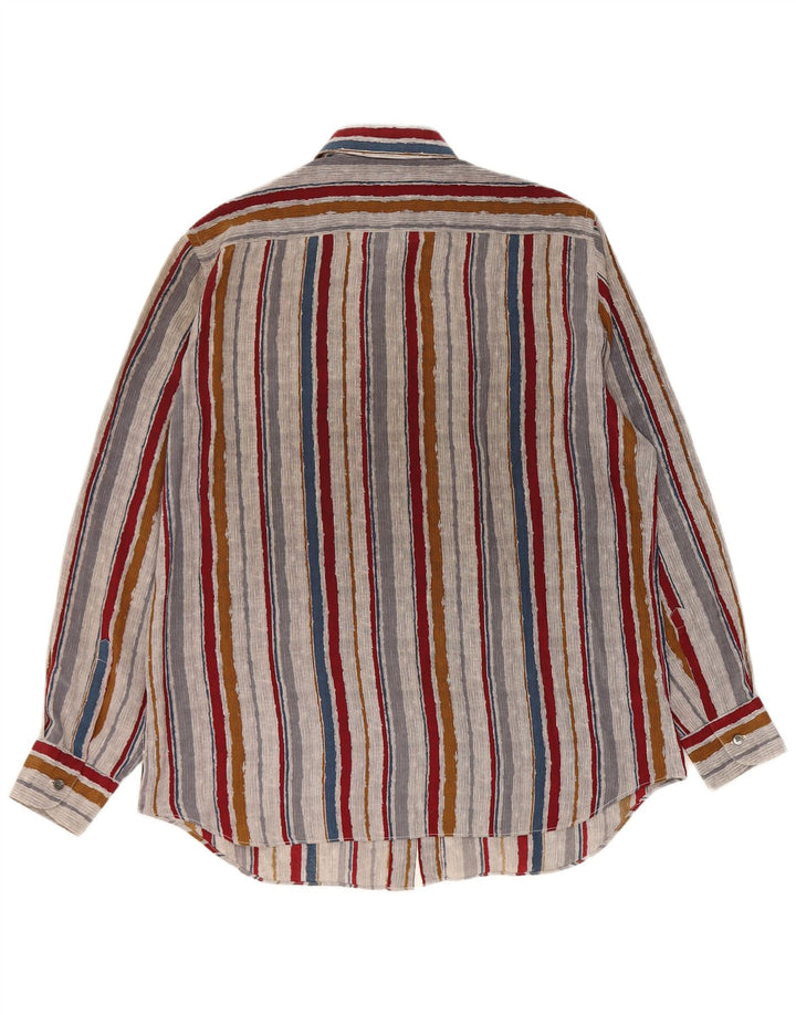 Camisa masculina vintage tamanho 42 seda listrada grande multicolorida