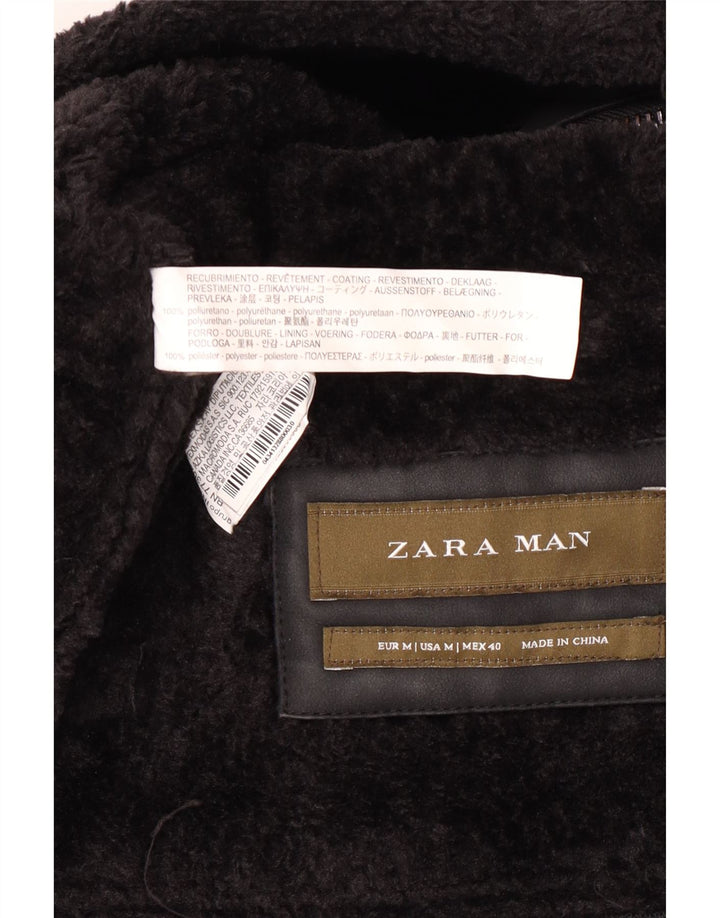 Zara Mens Sherpa Jacket UK 38 Médio Preto Poliuretano