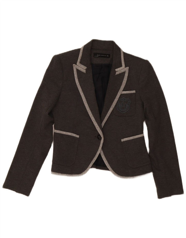 Jaqueta blazer feminina Zara Crop 1 botão UK 10 poliéster cinza pequeno