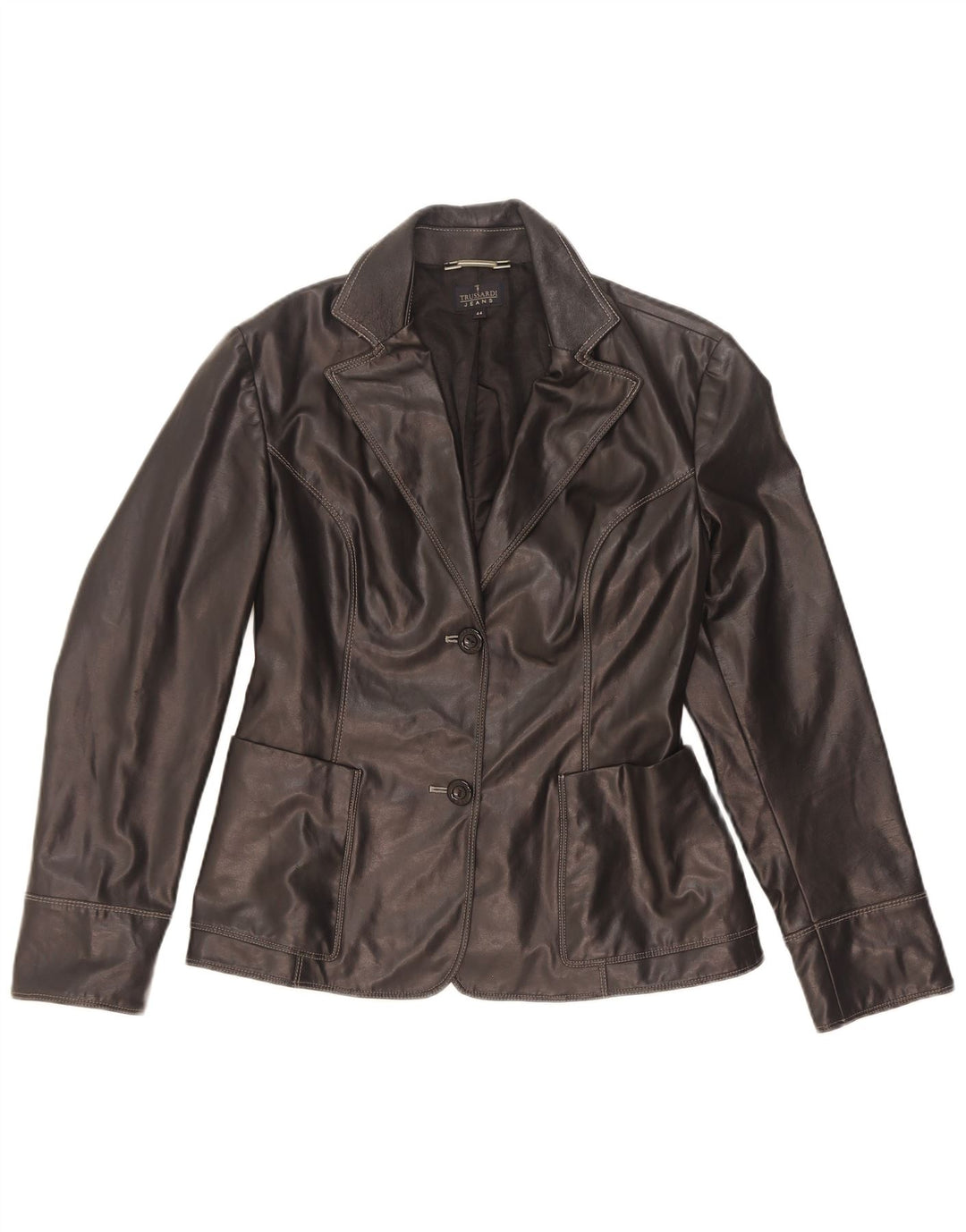 Trussardi Jeans Jaqueta blazer feminina de couro com 2 botões Reino Unido 44 médio preto