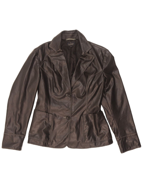 Trussardi Jeans Jaqueta blazer feminina de couro com 2 botões Reino Unido 44 médio preto
