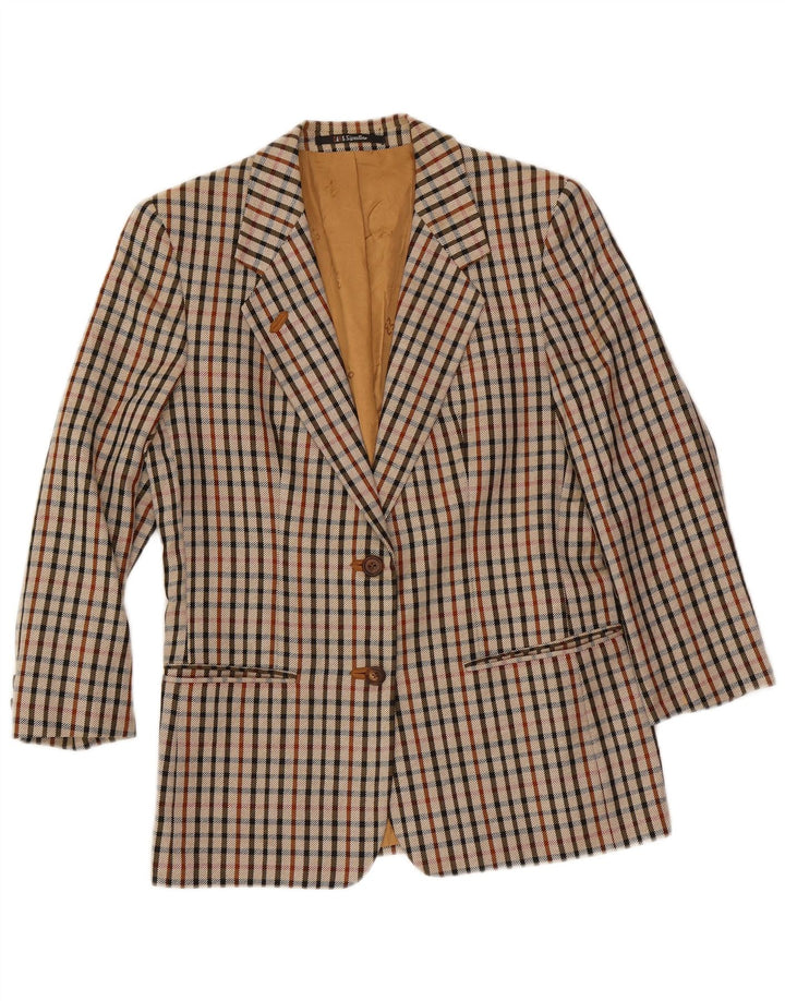 Jaqueta blazer feminina DAKS com 2 botões UK 14 xadrez bege médio