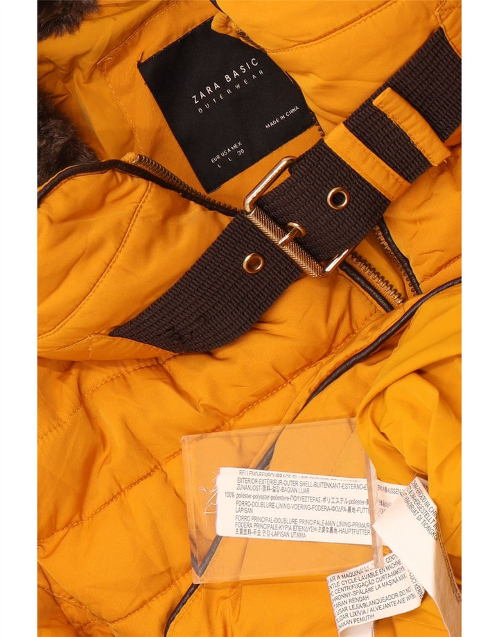 Jaqueta acolchoada com capuz feminina Zara UK 16 grande poliéster amarelo