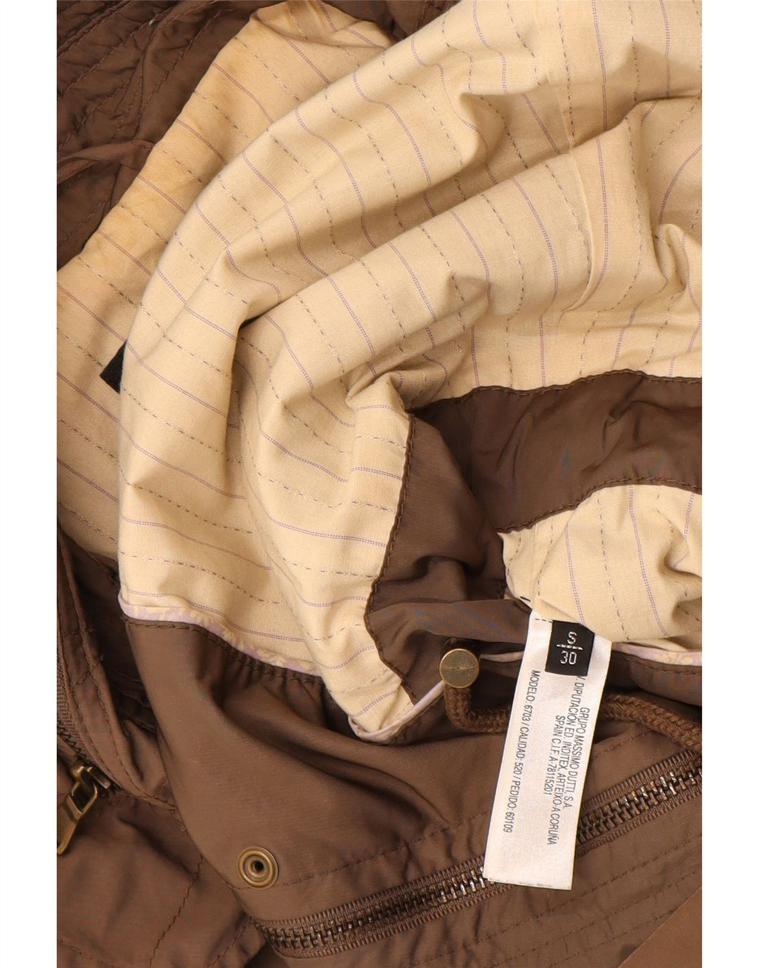 Jaqueta utilitária feminina com capuz MASSIMO DUTTI UK 10 poliéster marrom pequeno