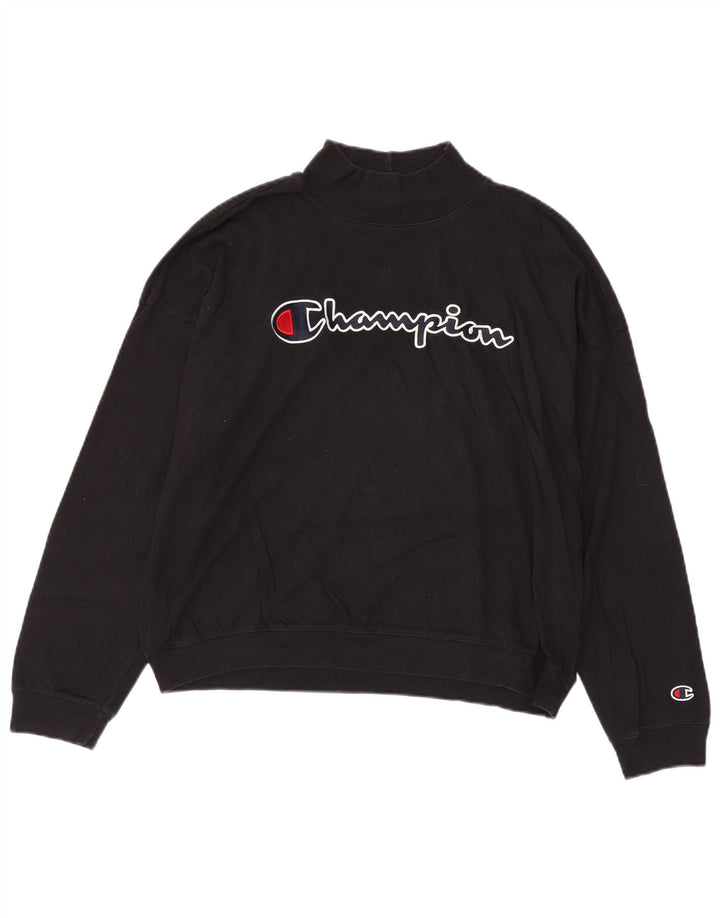 CHAMPION Womens Oversized Crop Sweatshirt Jumper UK 14 Medium Black
