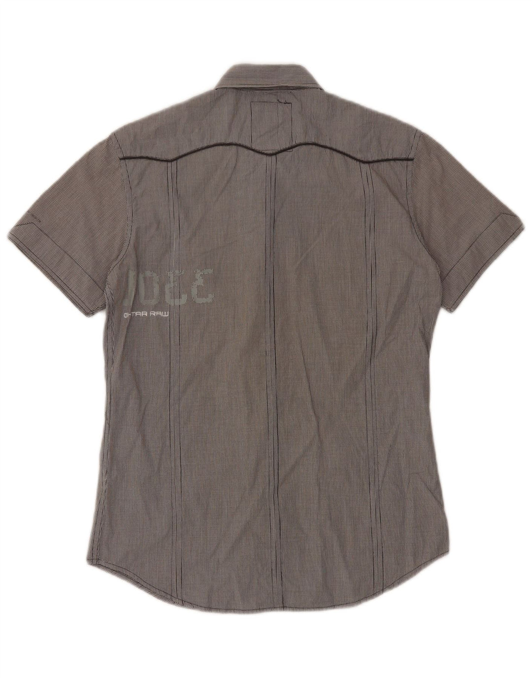 Camisa militar masculina de manga curta G-Star algodão guingão cinza médio