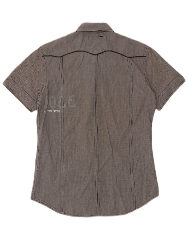 Camisa militar masculina de manga curta G-Star algodão guingão cinza médio