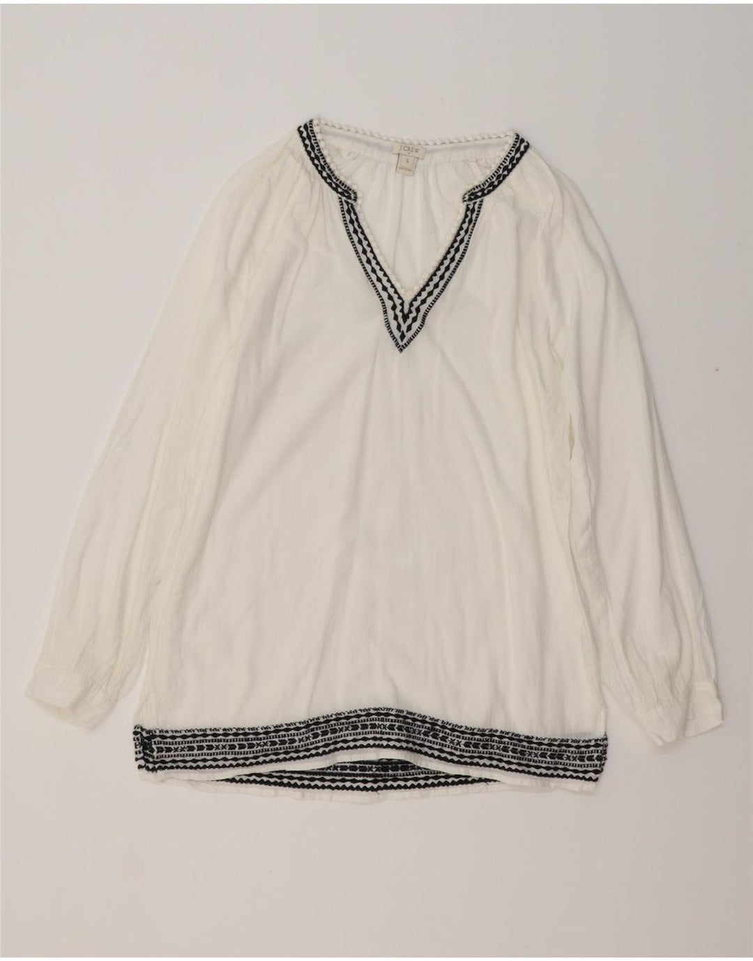 Blusa feminina de manga comprida J. CREW UK 10 algodão listrado branco pequeno