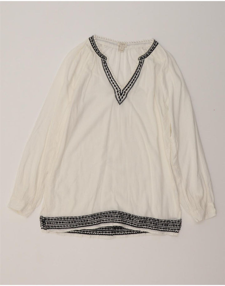 Blusa feminina de manga comprida J. CREW UK 10 algodão listrado branco pequeno