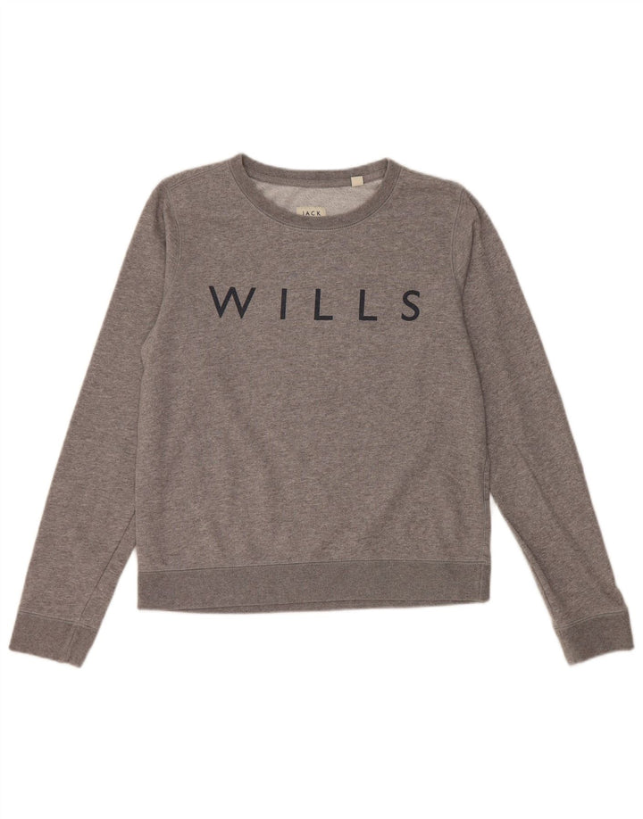 Suéter gráfico feminino JACK WILLS Reino Unido 10 algodão cinza pequeno