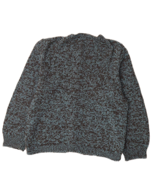 Suéter cardigã feminino vintage manga 3/4 UK 12 médio azul manchado