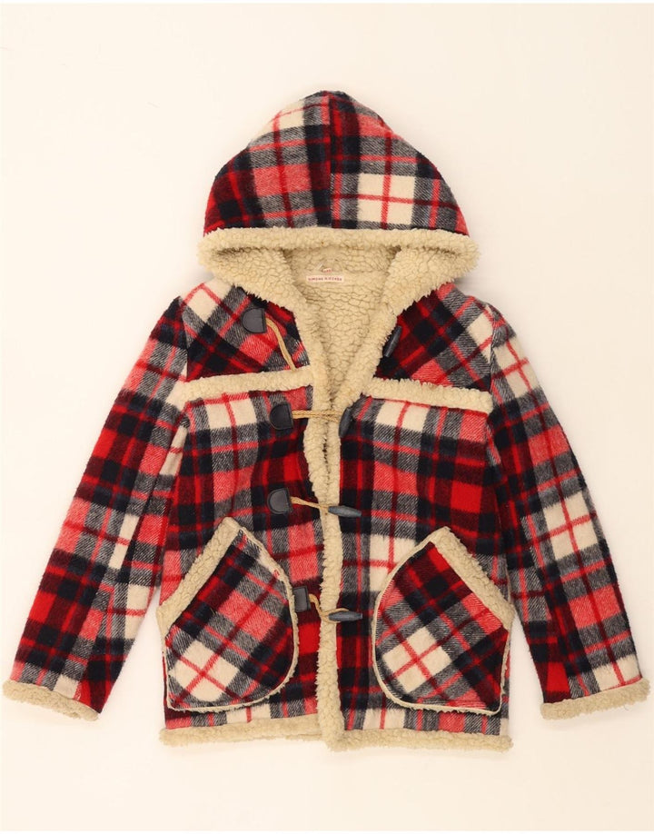 Jaqueta SIMONE feminina com capuz Sherpa Duffle 9-10 anos xadrez vermelho