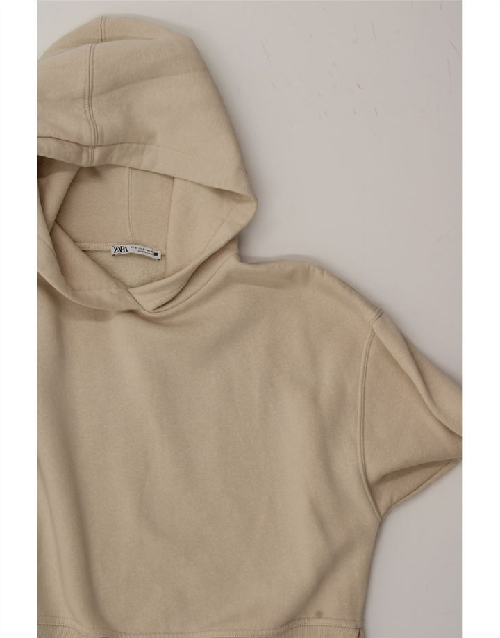 ZARA Womens Crop Oversized Hoodie Jumper UK 10 Small Off White Cotton Vintage Zara and Second-Hand Zara from Messina Hembry 