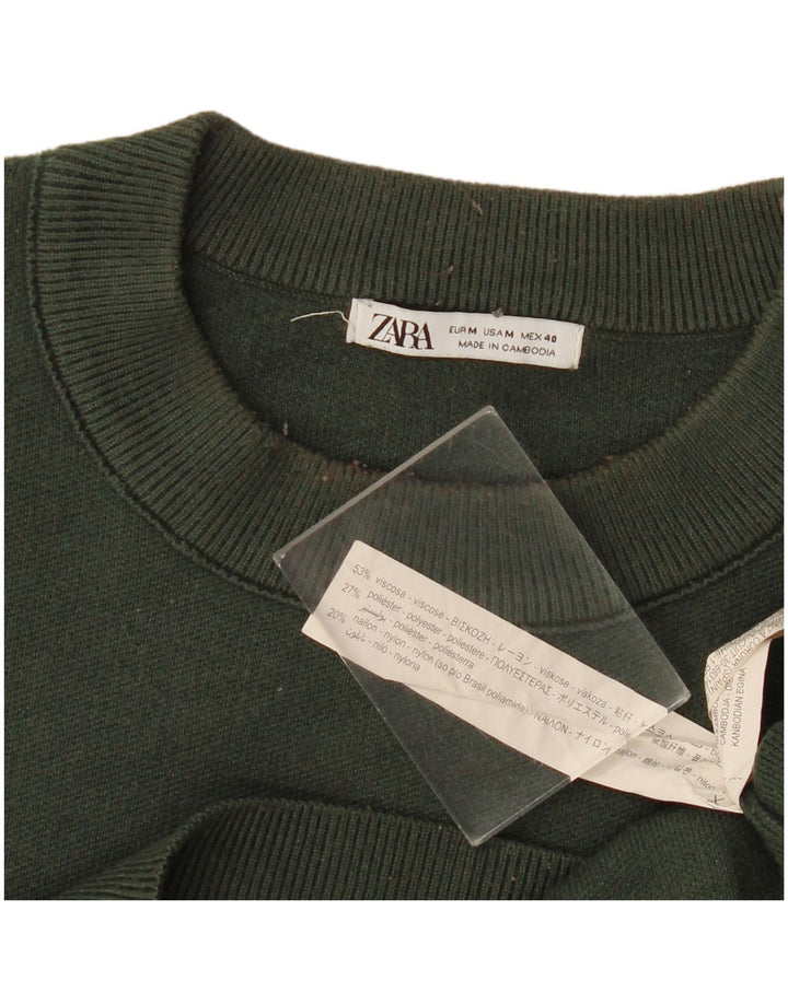 Zara Suéter masculino com gola redonda e viscose verde médio