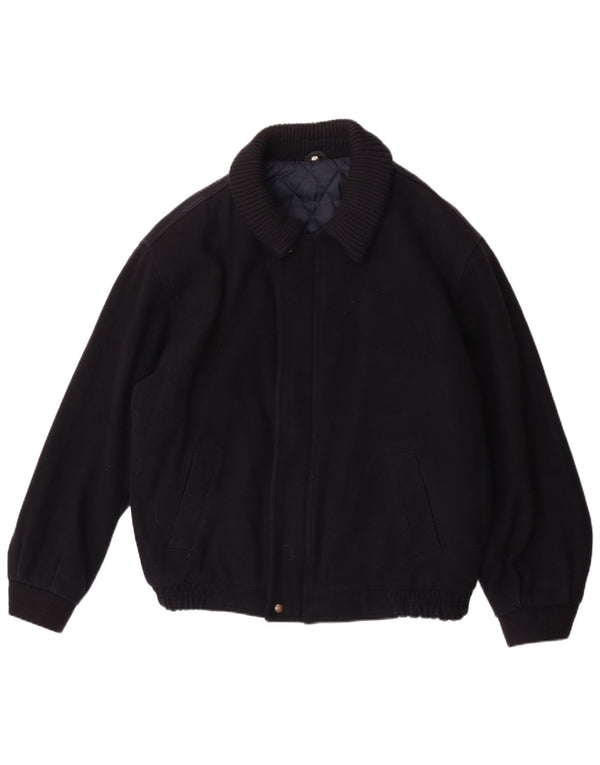 Jaqueta bomber masculina vintage UK 42 XL lã azul marinho