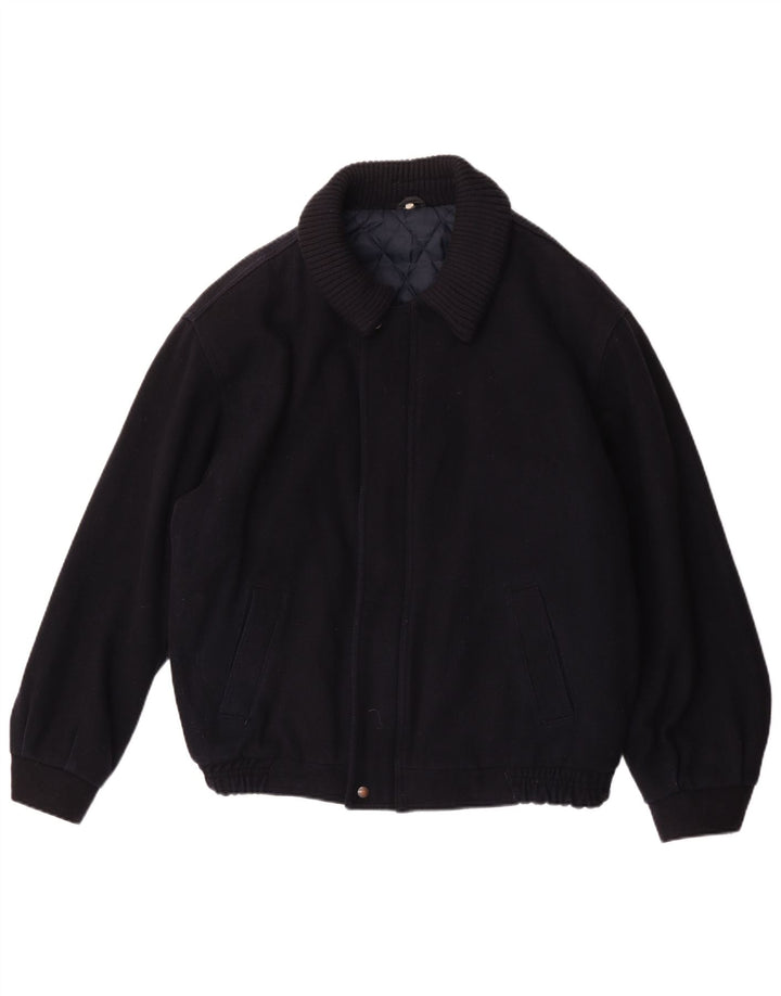 Jaqueta bomber masculina vintage UK 42 XL lã azul marinho