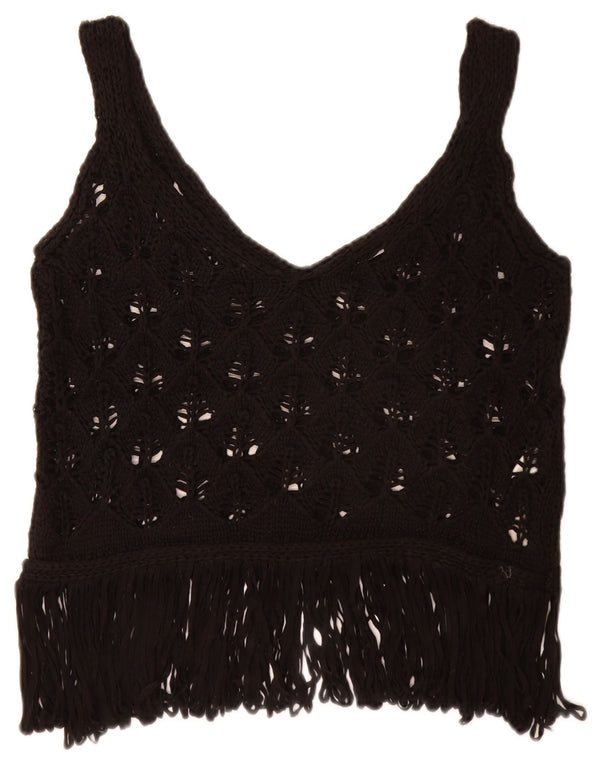 Zara Womens Crochet Cami Top UK 14 Grande Acrílico Preto
