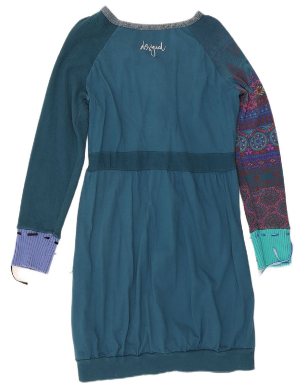 Desigual Vestido feminino estampado manga comprida jumper UK 20 2XL azul floral
