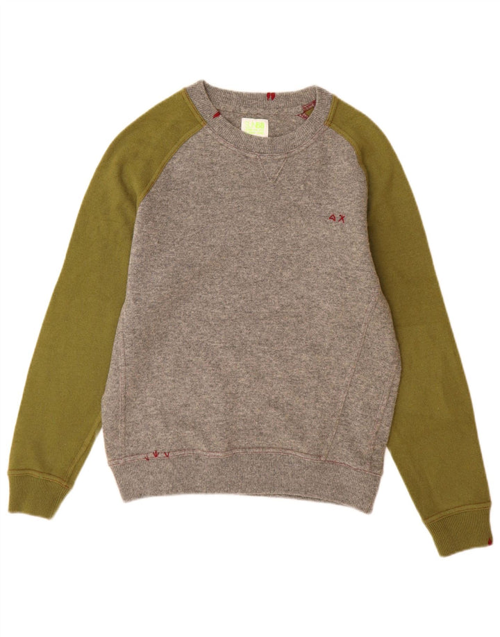 Suéter feminino Sun68 com gola canoa UK 14 bloco colorido cinza médio