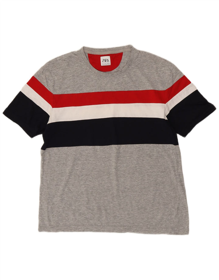 Camiseta masculina ZARA grande listrada cinza