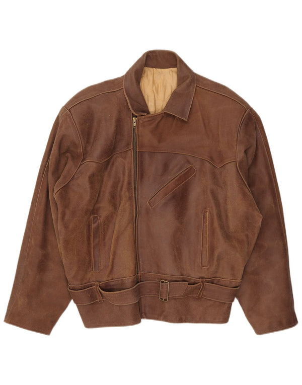 Jaqueta de couro feminina vintage UK 20 2XL marrom