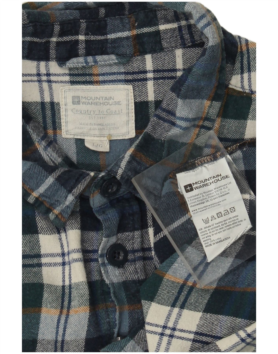 Camisa masculina de flanela MOUNTAIN WAREHOUSE grande algodão xadrez azul