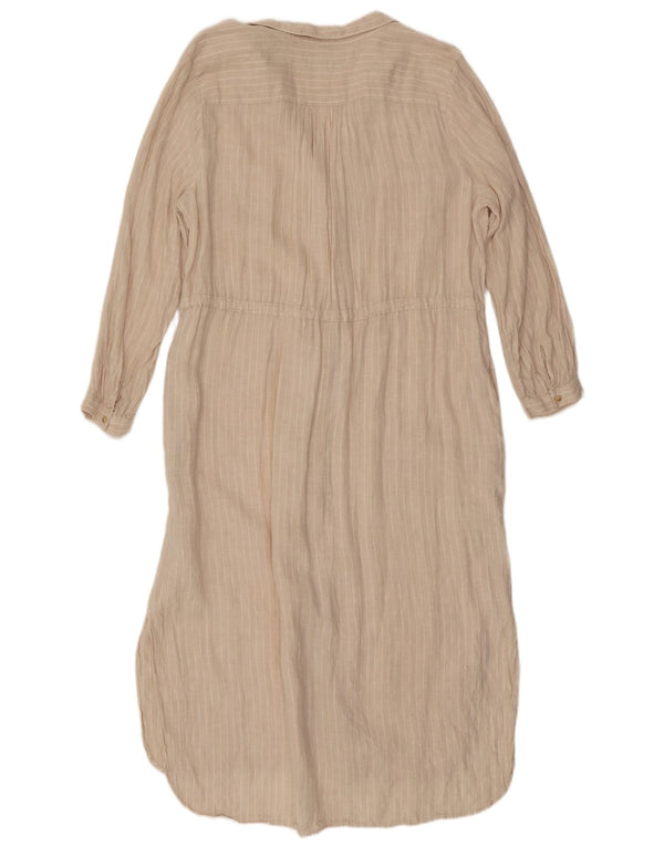 Vestido maxi feminino de manga comprida Marks & Spencer Reino Unido 16 grande risca de giz bege
