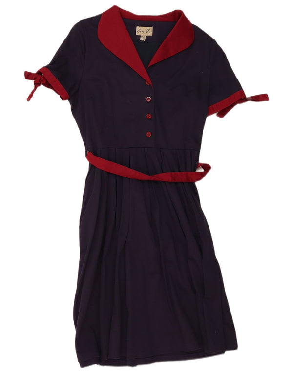 Lindy bop Vestido feminino linha A Reino Unido 14 grande algodão azul marinho