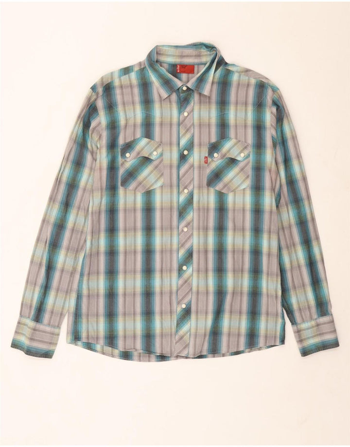 Camisa masculina Levi's grande xadrez verde algodão
