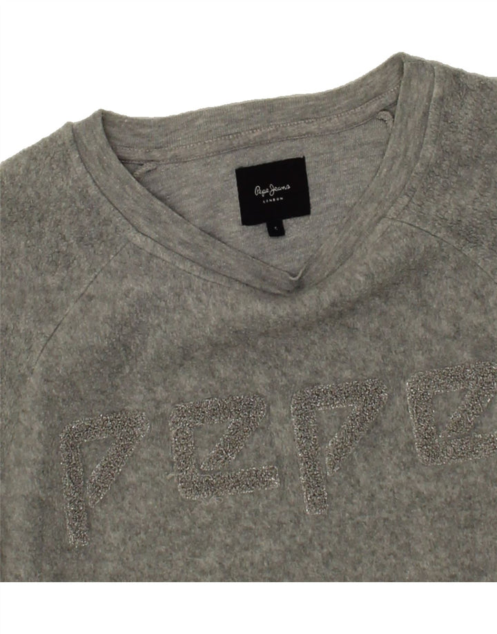 PEPE JEANS Womens Graphic Sweatshirt Jumper UK 10 Small Grey Cotton Vintage PEPE Jeans and Second-Hand PEPE Jeans from Messina Hembry 