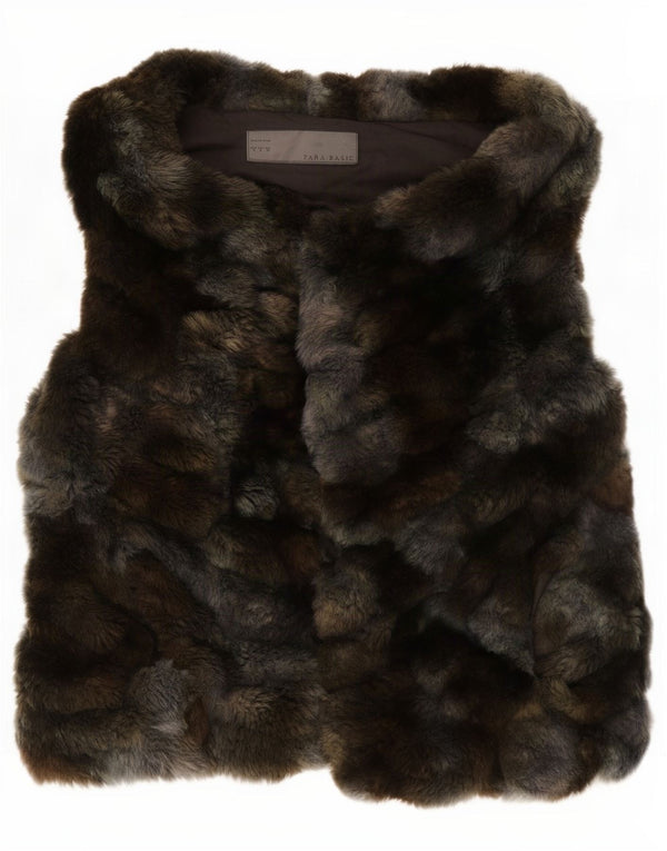 Colete feminino Zara de pele sintética UK 10 pequeno tie-dye cinza