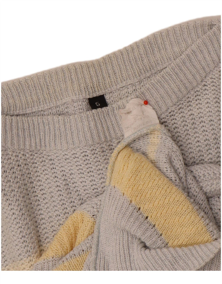 Suéter vintage masculino com gola canoa e algodão listrado cinza médio
