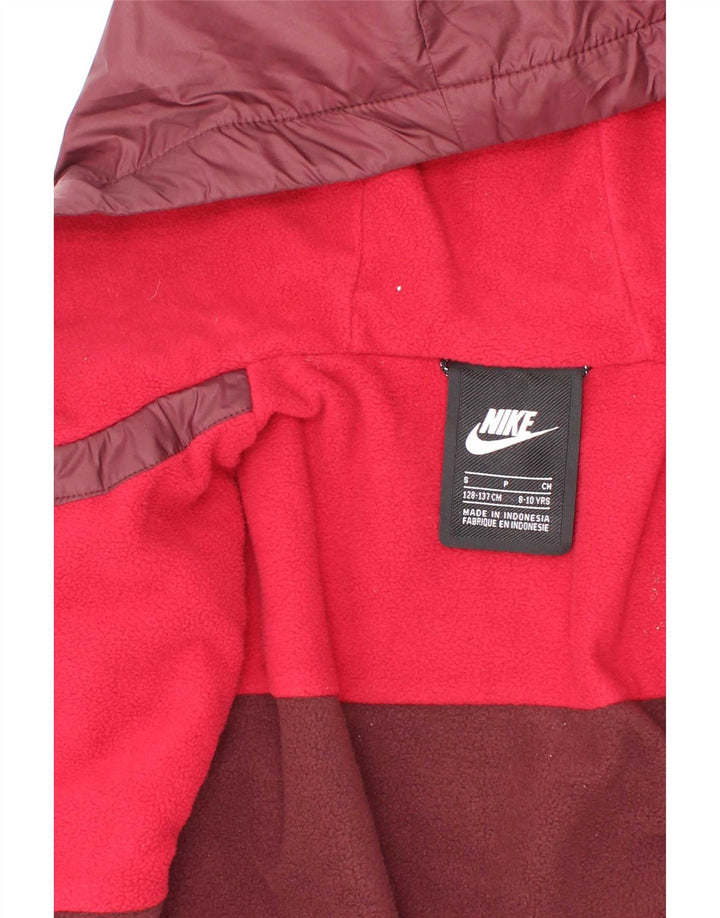 Jaqueta corta-vento Nike Boys com capuz 8-9 anos pequeno poliéster Borgonha